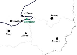 Eine Karte zeigt dsie wichtigsten Städte in der Normandie
