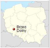 Eine Karte Polens mit einer Markierung der Stadt Brzeg Dolny